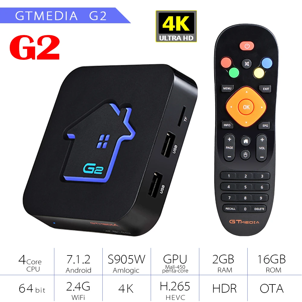 Смарт-плеер GTMEDIA G2 Android 7.1.2 ТВ-приставка Amlogic S905W 2 4G Wifi 4K H.265 HEVC телеприставка
