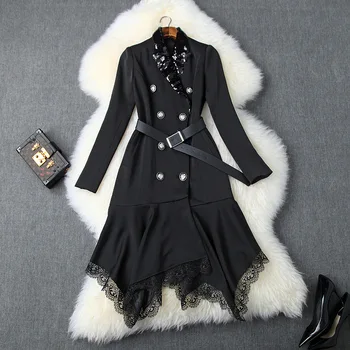 Autumn 2019 new European and American women's wear Long sleeve sequined lapels double-breasted Lace fishtail dress
Autumn 2019 new European and American women's wear Long sleeve sequined lapels double-breasted Lace fishtail dress