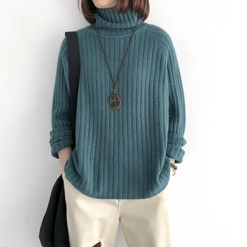 Turtlenecked Women's Loose Fitting Large Size Sleeve Pullover Solid Color Inside Pit Strip Knit Sweater Autumn and Winter New
Turtlenecked Women's Loose Fitting Large Size Sleeve Pullover Solid Color Inside Pit Strip Knit Sweater Autumn and Winter New