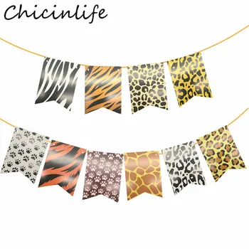 

Chicinlife 1Set Leopard Tiger Zebra Print Banner Kids Birthday Party Flags Jungle Animal Safari Party Bunting Garland Supplies