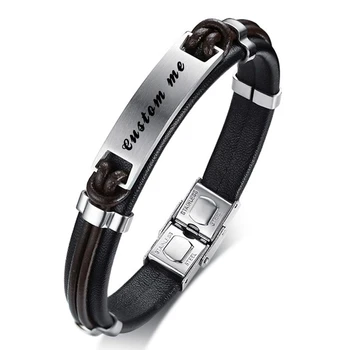 Free Engrave Personalized Stainless Steel ID Leather Bracelet for Men Handmade Genuine Leather Wristbands 
Free Engrave Personalized Stainless Steel ID Leather Bracelet for Men Handmade Genuine Leather Wristbands