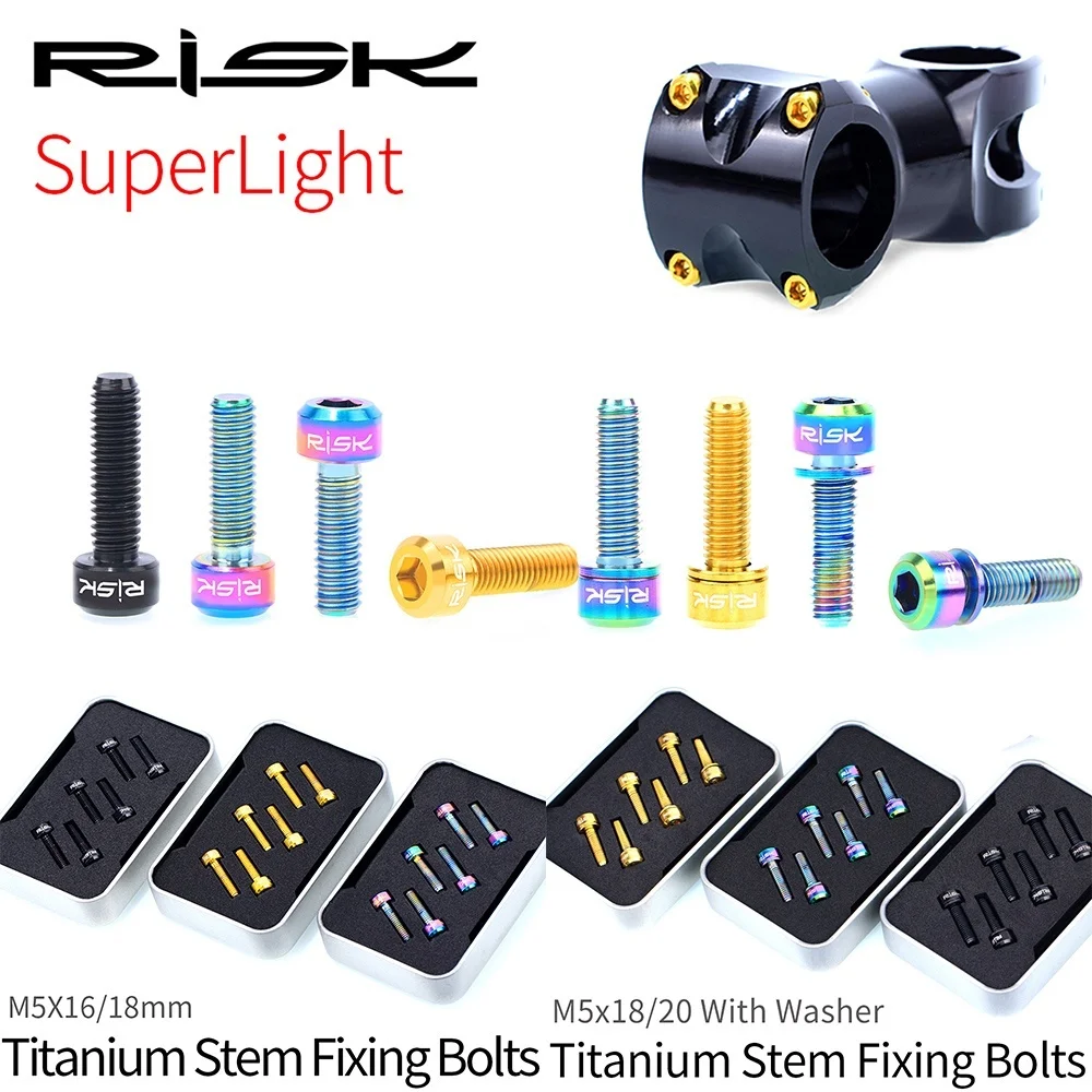 RISK 6pcs Rainbow Titanium Alloy Bolt Screw M5*16/18/20mm for Bicycle Stem MTB Road Mountain Bike Screw with Washer Fixed Bolts