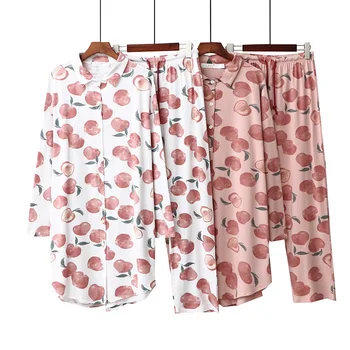 Spring Autumn Plus Size Cardigan Pajamas Women's Cotton Long-sleeved Suit Korean Style Peach Printing Fashion Loose Pijama Mujer
Spring Autumn Plus Size Cardigan Pajamas Women's Cotton Long-sleeved Suit Korean Style Peach Printing Fashion Loose Pijama Mujer