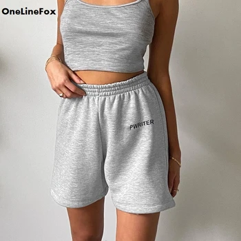 OneLineFox Letter Print Gray Casual Loose Shorts Ladies Elastic High Waist Short Pants Women Summer Pockets Shorts Cotton Home
OneLineFox Letter Print Gray Casual Loose Shorts Ladies Elastic High Waist Short Pants Women Summer Pockets Shorts Cotton Home