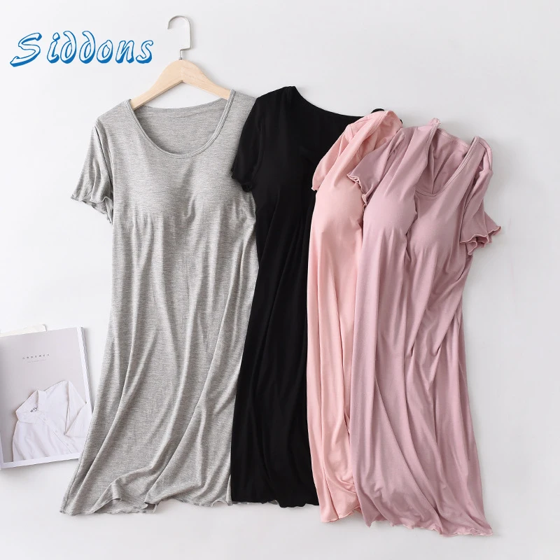 SIDDONS Summer Nightgowns Cotton O-neck Women Sleepdress With Breast Pad Nightwear Sleep Lounge Nightdress Home Dress Plus Size
SIDDONS Summer Nightgowns Cotton O-neck Women Sleepdress With Breast Pad Nightwear Sleep Lounge Nightdress Home Dress Plus Size