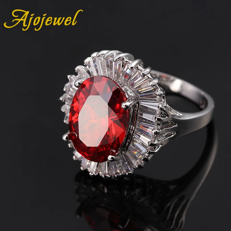 Фото Ajojewel роскошное кольцо известные дизайнеры большой красный камень циркон кольца