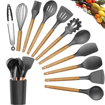 12PCS Silicone Kitchen Utensils Set Nonstick Spatula Shovel Wooden Handle Cooking Tools With Storage Box Kitchen Accessories
12PCS Silicone Kitchen Utensils Set Nonstick Spatula Shovel Wooden Handle Cooking Tools With Storage Box Kitchen Accessories