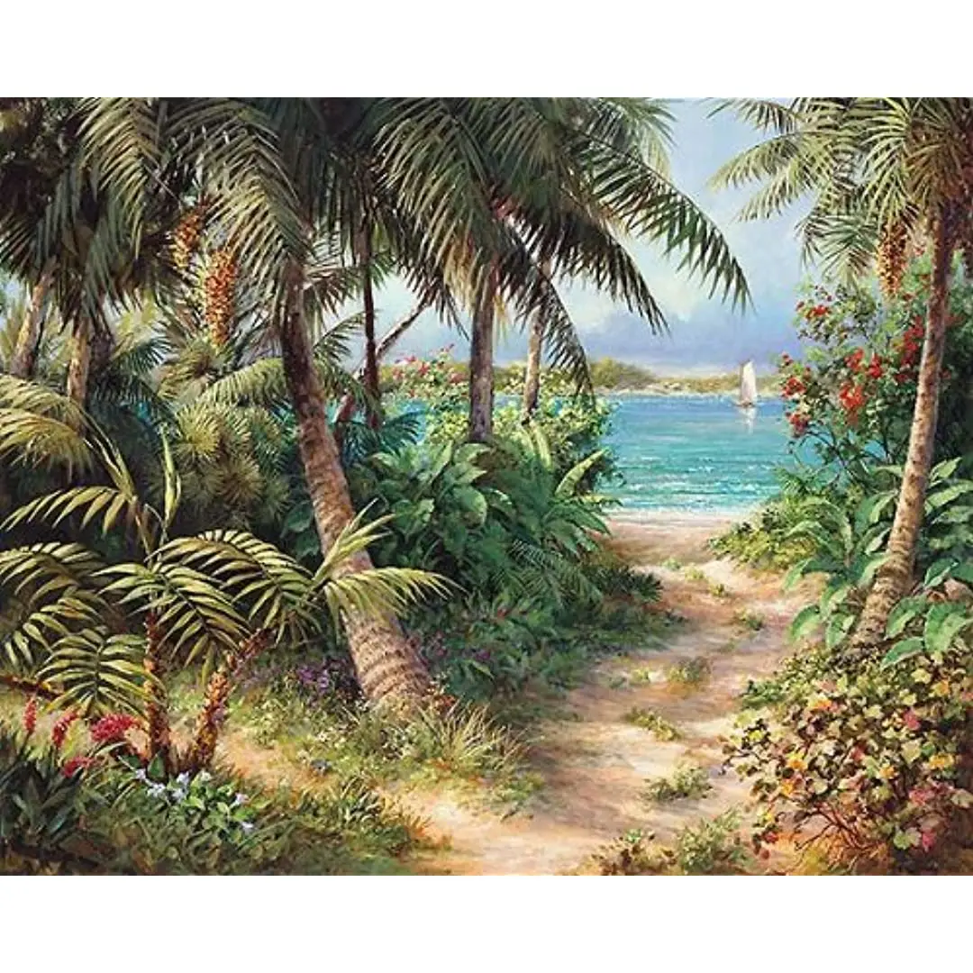 Плакат Bahama Sail by Art fronckwiak с изображением тропических карибских пляжей пальм