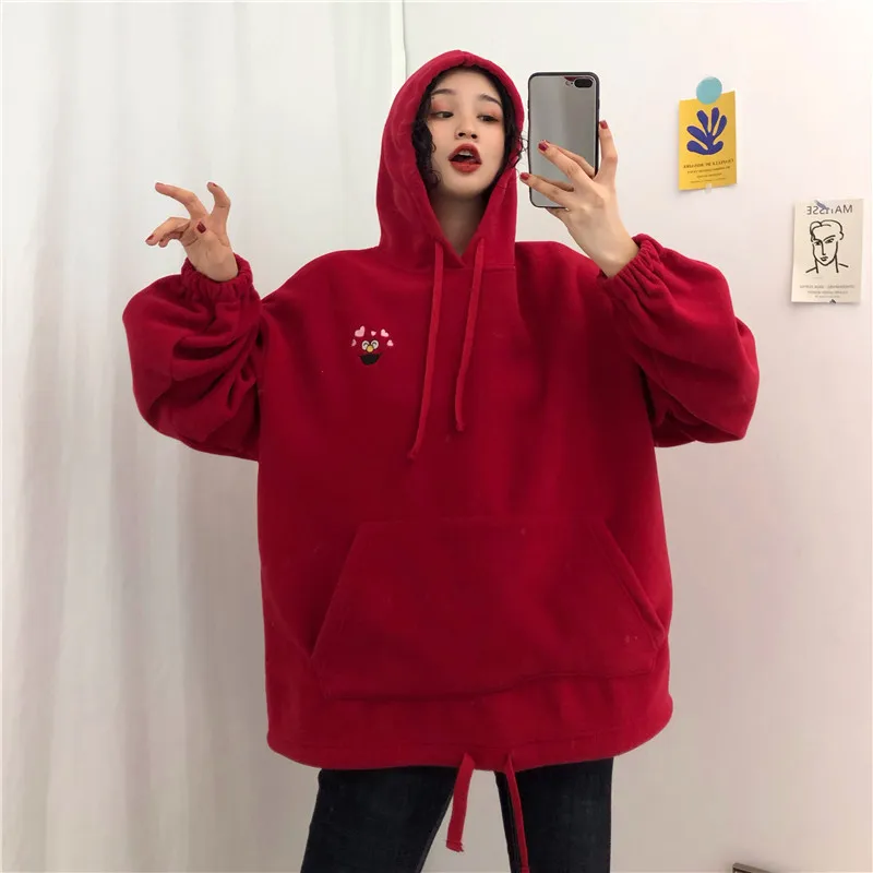 ELMO Embroidery Hoodies Pockets Oversize Sweatshirts