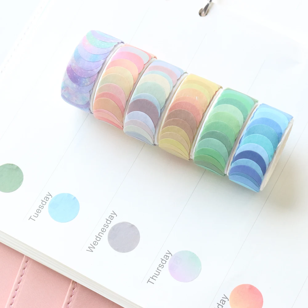

Domikee New cute candy colored round washi tape kawaii traveler journal diary decorative DIY masking tape stickers stationery