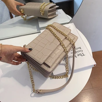 

Burminsa Winter Crocodile Pattern Chain Shoulder Bags Women Date Mini Cellphone Flap High Quality PU Leather Crossbody Bags 2020