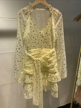 Women Chiffon Mini Dress Spring Summer Sashes Deep V-Neck Sweet Shining Stars Print Beach Holiday Party Bohemian Robe Vestidos
Women Chiffon Mini Dress Spring Summer Sashes Deep V-Neck Sweet Shining Stars Print Beach Holiday Party Bohemian Robe Vestidos