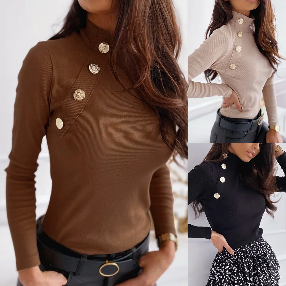 2020 New Women Kintted High-Collar Tops Spring Autumn Casual Wild Long Sleeve Turtlneck Button Trimmed Slim Top Jumper D30
2020 New Women Kintted High-Collar Tops Spring Autumn Casual Wild Long Sleeve Turtlneck Button Trimmed Slim Top Jumper D30