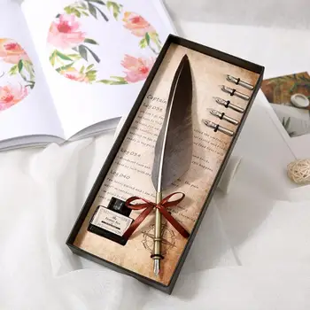 Retro Calligraphy Quill Feather Dip Pen with 5 Nibs Writing Ink Set Fountain Pens Stationery Gift Box Wedding Birthday Gifts
Retro Calligraphy Quill Feather Dip Pen with 5 Nibs Writing Ink Set Fountain Pens Stationery Gift Box Wedding Birthday Gifts