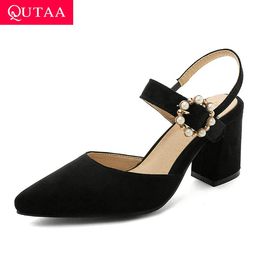 QUTAA 2020 New Summer Pointed Toe Women Shoes Square High Heel Flock Ladies Sandals Bead Buckle Slingback Women Pumps Size 34-43
QUTAA 2020 New Summer Pointed Toe Women Shoes Square High Heel Flock Ladies Sandals Bead Buckle Slingback Women Pumps Size 34-43