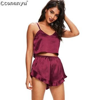 Women Two-Piece Satin Silk Pajama Set 2020 Women Sling Top And High Waist Shorts Ladies Sleeveless V Neck Sleepwear Sets
Women Two-Piece Satin Silk Pajama Set 2020 Women Sling Top And High Waist Shorts Ladies Sleeveless V Neck Sleepwear Sets