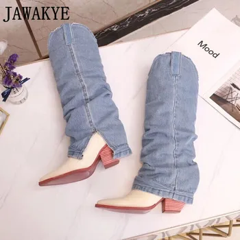 Denim Blue Cowboy Boots Western Pants Style Knee high Long Boots Block Heel Autumn Winter Fashion Shoes Women's Boots 
Denim Blue Cowboy Boots Western Pants Style Knee high Long Boots Block Heel Autumn Winter Fashion Shoes Women's Boots