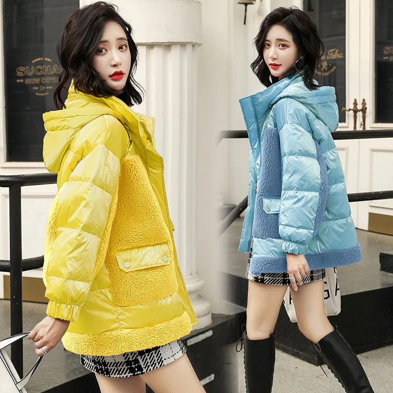 A Key Pass Amoy Korean-style Fur Granule Joint Cotton Coat Sheep Shearing Short Fashion Winter Coat