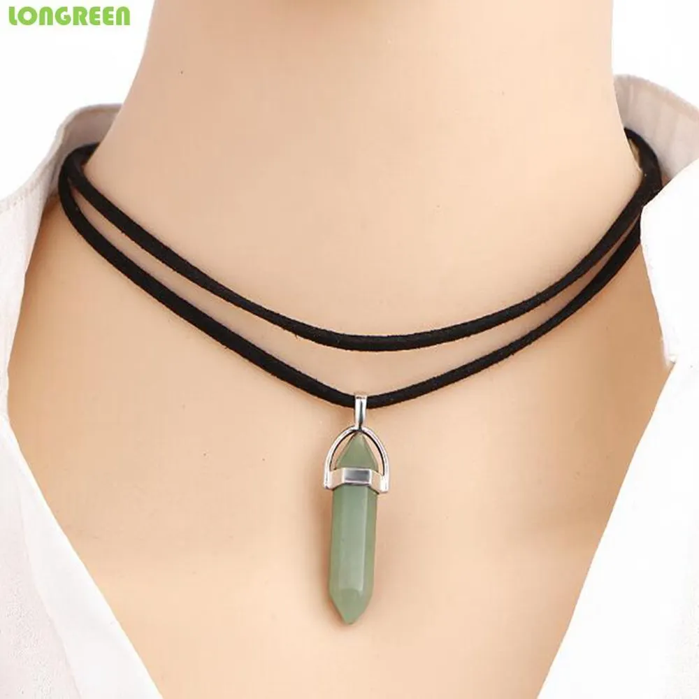 Europe and the United States Retro bohemian Leather Rope Crystal Hexagonal Natural Stone Necklace Sweater Necklace Pendant Chain 
Europe and the United States Retro bohemian Leather Rope Crystal Hexagonal Natural Stone Necklace Sweater Necklace Pendant Chain