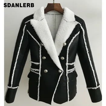Winter Blazer Women High Quality Pu Leather Double Breasted Slim-Fit Fur Suit Leather Jacket Ladies Office Wear Small Coat 
Winter Blazer Women High Quality Pu Leather Double Breasted Slim-Fit Fur Suit Leather Jacket Ladies Office Wear Small Coat