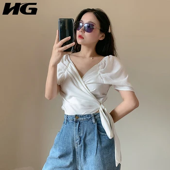 HG French Sexy V Neck Women Shirts White Fashion Wild Puff Sleeve Short Sleeve Women Tops Elegant Bandage Women Blouses XJ4277
HG French Sexy V Neck Women Shirts White Fashion Wild Puff Sleeve Short Sleeve Women Tops Elegant Bandage Women Blouses XJ4277