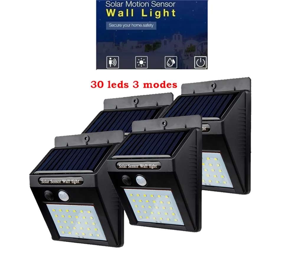 Фото 2/4PCS 30 LED 5 Modes Wall Light Outdoor Street Lighting Solar Lamps Remote Control Infrared PIR Waterproof 500 LM gui | Лампы и
