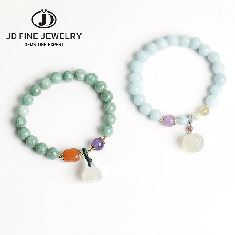 JD 8mm Smooth Green Jade Round Beads Bracelet Sea Blue Bracelets White Lotus Shape Pumpkin Charm | Украшения и аксессуары