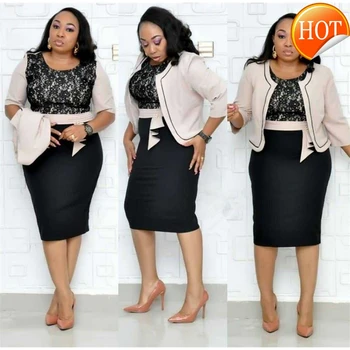 Lace African Clothes Patchwork Two Piece Set Women Elegant Blazer&lace Pencil Dress High Quality Office Lady Plus Size 
Lace African Clothes Patchwork Two Piece Set Women Elegant Blazer&lace Pencil Dress High Quality Office Lady Plus Size