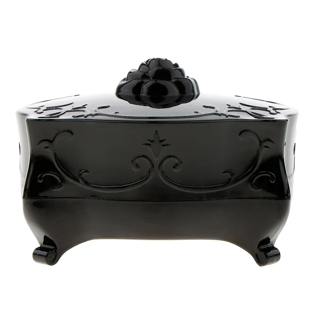 Vintage Loose Face Powder Blusher Container Makeup Puff Organizer Case Jewelry Rings Storage Box - Black Vintage Loose Face Powder Blusher Container Makeup Puff Organizer Case Jewelry Rings Storage Box - Black