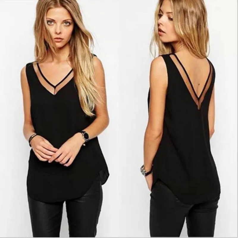 Women Chiffon tops and blouse sleeveless Shirt Sexy V Neck Top Girl Casual Black White Mesh Patchwork Blouse Harajuku Tops
Women Chiffon tops and blouse sleeveless Shirt Sexy V Neck Top Girl Casual Black White Mesh Patchwork Blouse Harajuku Tops