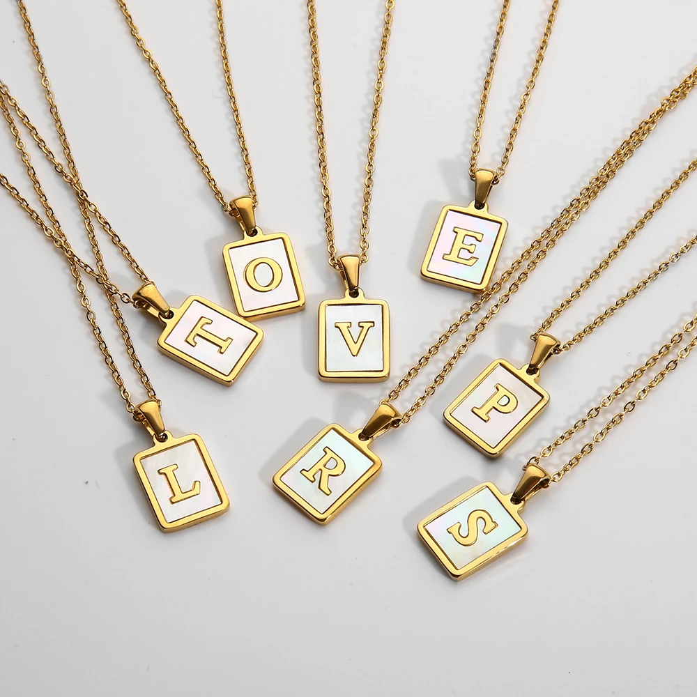 New Stylish Sea Shell Square Pendant Necklace Women Stainless Steel Plated Letter Necklace Initial Necklace Fashion Jewelry
New Stylish Sea Shell Square Pendant Necklace Women Stainless Steel Plated Letter Necklace Initial Necklace Fashion Jewelry