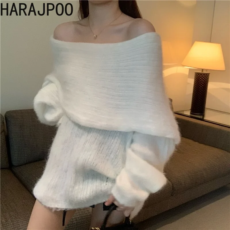 Женский пуловер Harajpoo Осень-зима 2021 корейский пикантный белый Однотонный свитер