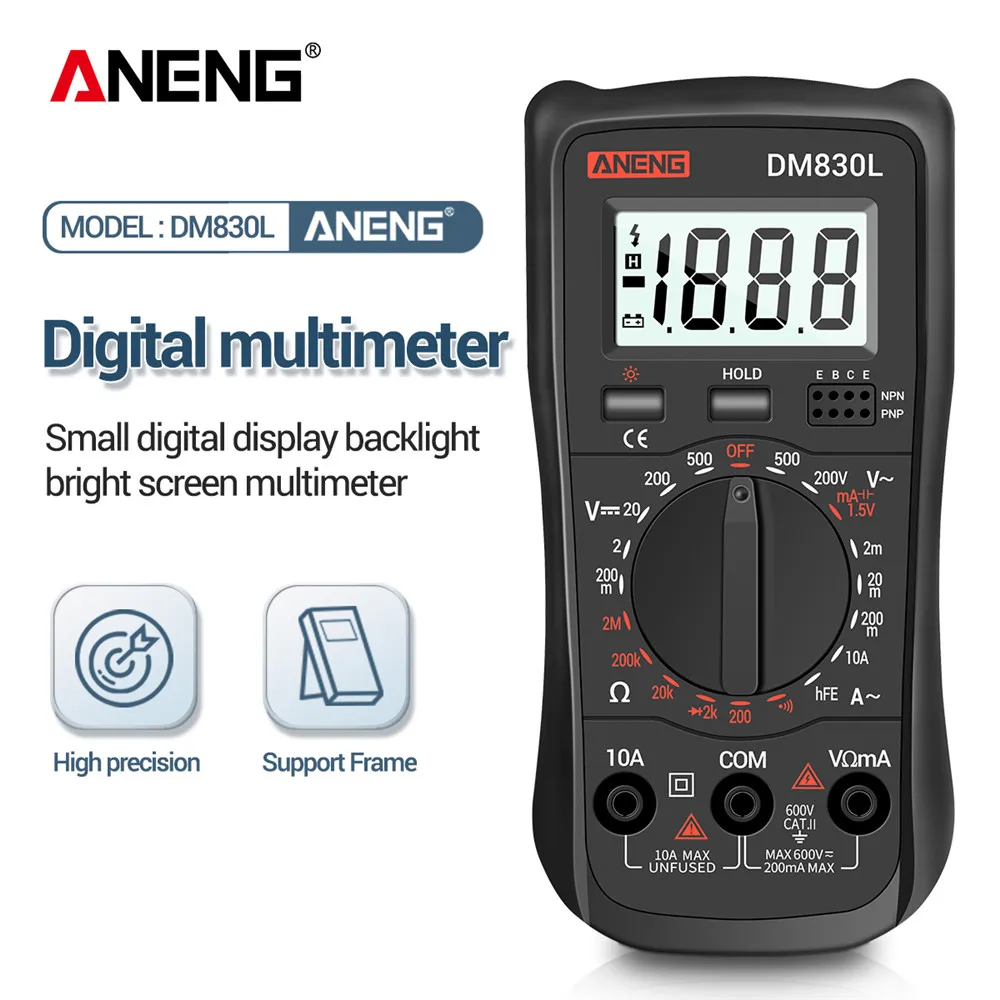 ANENG DM830L Digital Multimeter Meter Testers 1999 Count Electrical Transistor Capacitance DC/AC Multimetro With LCD Backlight
ANENG DM830L Digital Multimeter Meter Testers 1999 Count Electrical Transistor Capacitance DC/AC Multimetro With LCD Backlight