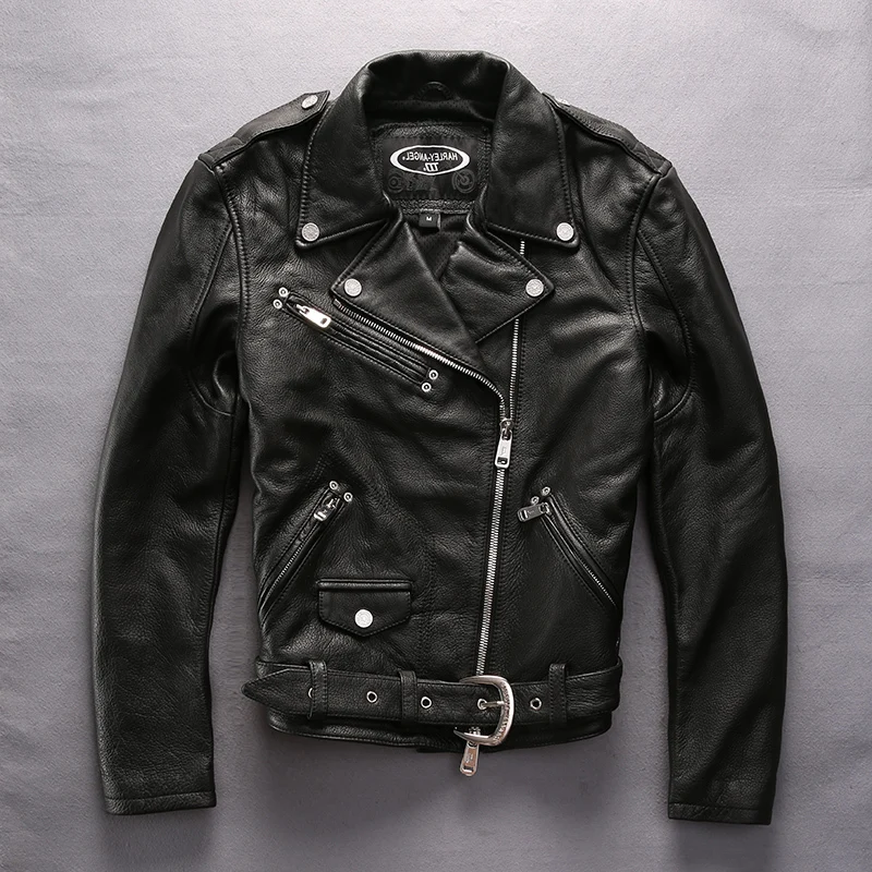Фото Мужская байкерская куртка стильная мотоциклетная из натуральной кожи с