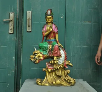 

wedding decoration 31"Tibet Buddhism Bronze Gilt-silver Dragon fish Kwan-Yin GuanYin Buddha statue