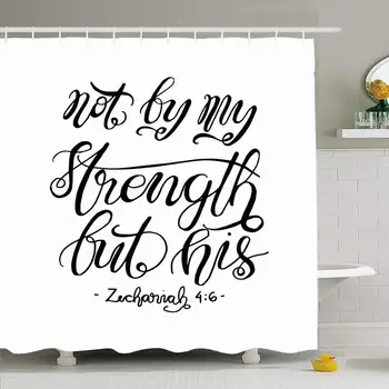 

Shower Curtain Set with Hooks 72x72 Saying Not by Scripture My Strength Write Great His Typography Abstract Textures Text Hope