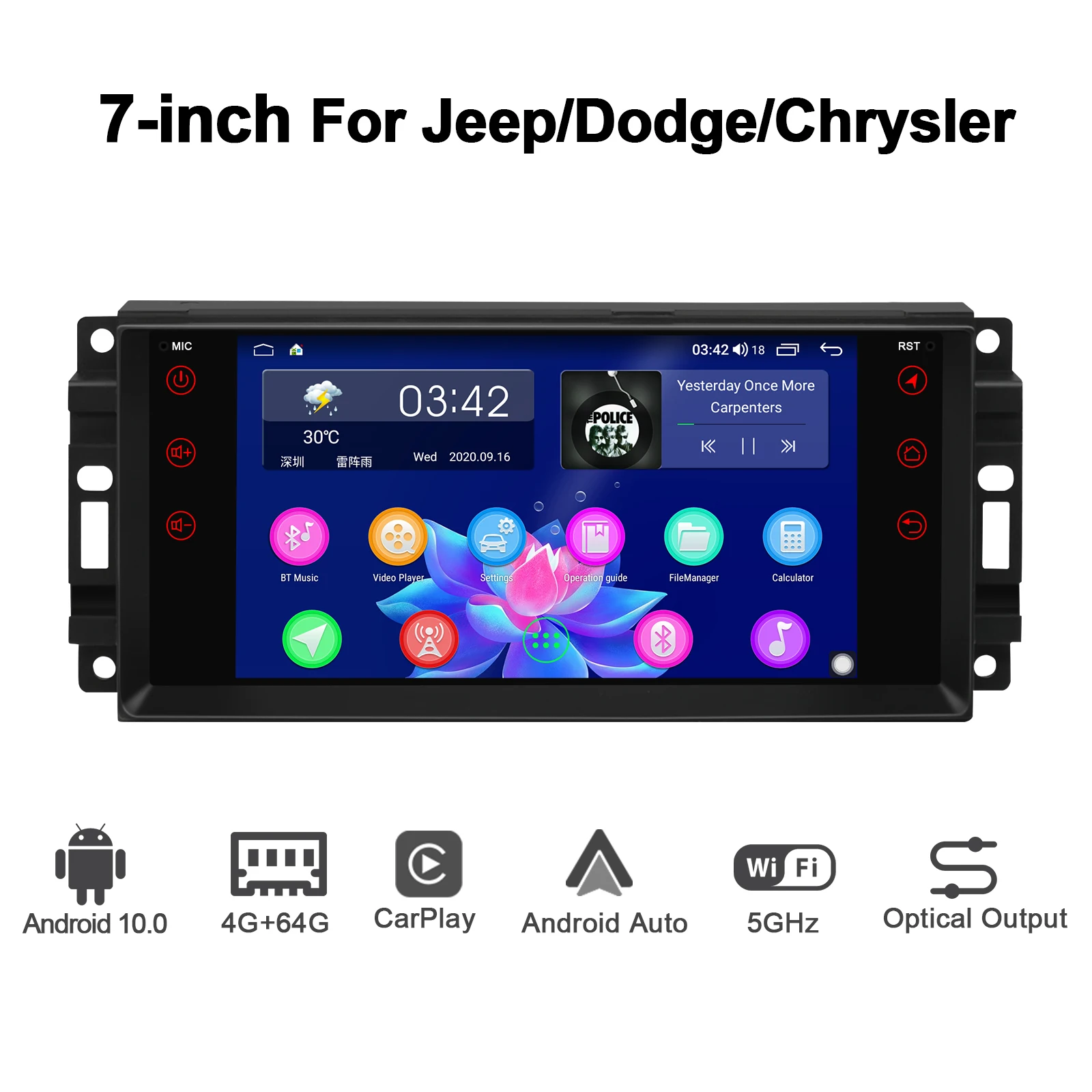 Android 10.0 Car radio GPS Navigation 7 inch head unit 4GB RAM &64GB ROM stereo autoradio for Jeep/Dodge/Chrysler support 4G/BT
Android 10.0 Car radio GPS Navigation 7 inch head unit 4GB RAM &64GB ROM stereo autoradio for Jeep/Dodge/Chrysler support 4G/BT