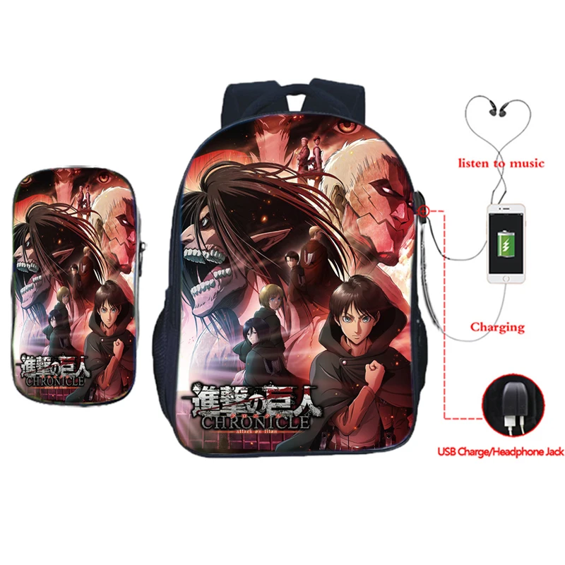 Attack on Titan CHRONICLE USB Backpack 2pcs/Set Students Anime School Bag with Pencil Case Kids Rucksack Teens Travel Knapsack
Attack on Titan CHRONICLE USB Backpack 2pcs/Set Students Anime School Bag with Pencil Case Kids Rucksack Teens Travel Knapsack