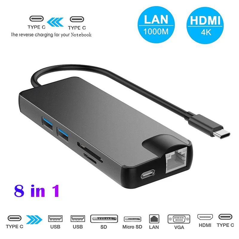 USB C To HDMI 4K VAG USB 3.0 HUB Split Line Micro SD Card TF Reader RJ45 Docking Station For Laptop Audio Video Converter 8 in 1
USB C To HDMI 4K VAG USB 3.0 HUB Split Line Micro SD Card TF Reader RJ45 Docking Station For Laptop Audio Video Converter 8 in 1