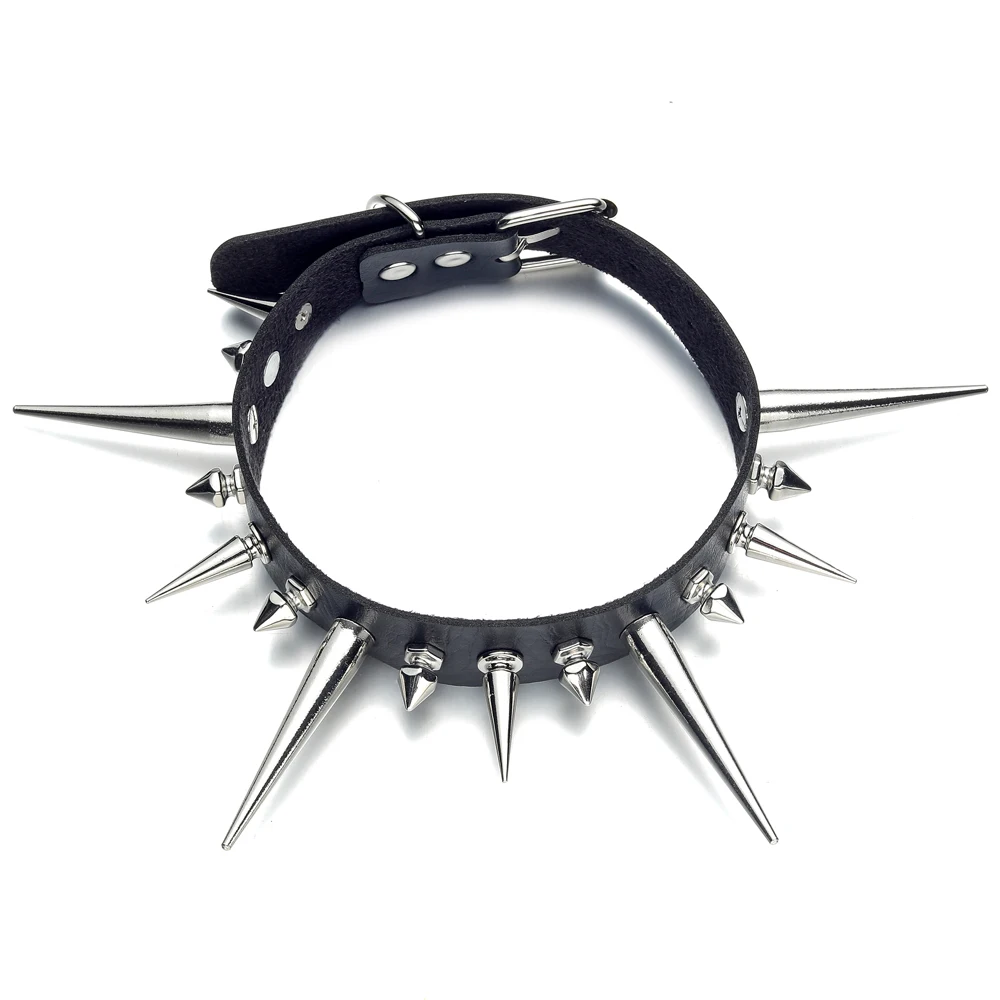 

Long Spike Choker Punk Faux Leather Collar For Women Men Cool Big Rivets Studded Chocker Goth Style Necklace Accessories