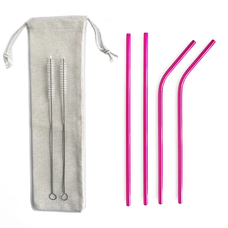 

7Pcs Reusable 215*6mm Metal Straw Drinking Straws 304 Stainless Steel Bent Straight Drinks Straw Bar Party Wholesale with Pouch