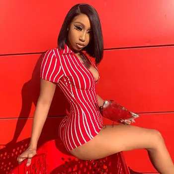 2019 Women Sexy Bodycon Playsuit Short Sleeve Striped Rompers Female Elastic Sexy Party Bodysuits 
2019 Women Sexy Bodycon Playsuit Short Sleeve Striped Rompers Female Elastic Sexy Party Bodysuits