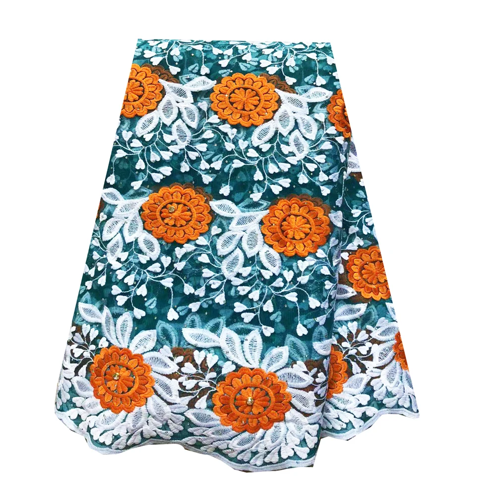 african-lace-fabric-orange-green