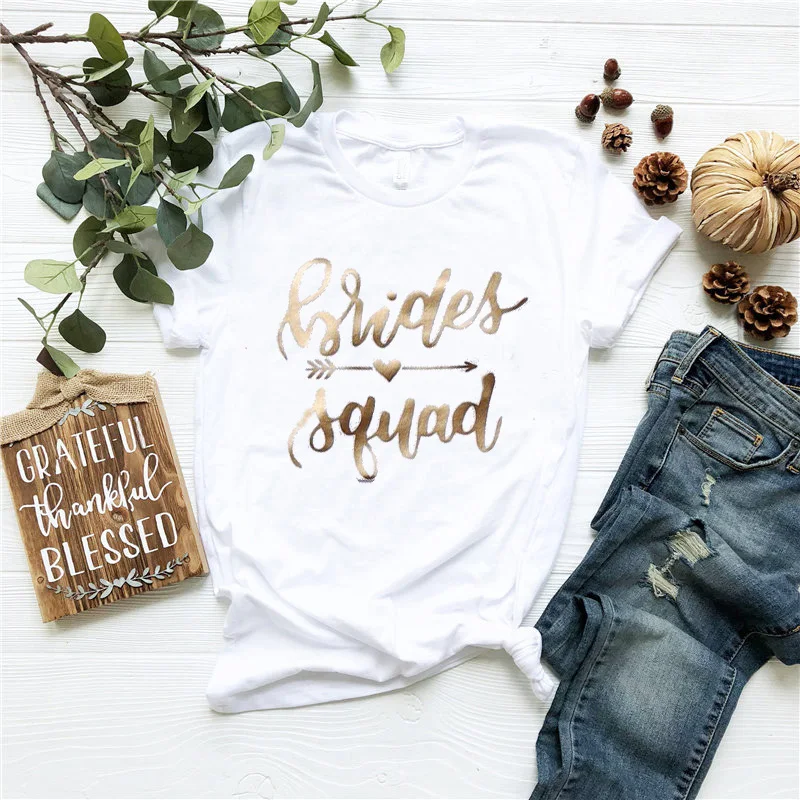 Bride Squad Girl Team Summer Style Tops Tee Short Sleeve Cute Camiseta Mujer Gold Print Fashion Women Wedding Bridesmaid Tshirt
Bride Squad Girl Team Summer Style Tops Tee Short Sleeve Cute Camiseta Mujer Gold Print Fashion Women Wedding Bridesmaid Tshirt