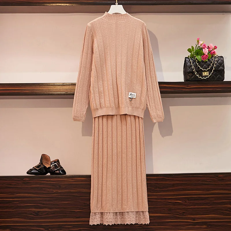 Women Autumn Solid Knitted Sweater Two Piece Set Warm Pullovers Sweater and Lace Patchwork Midi Skirt Casual Office Ladies Suits
Women Autumn Solid Knitted Sweater Two Piece Set Warm Pullovers Sweater and Lace Patchwork Midi Skirt Casual Office Ladies Suits