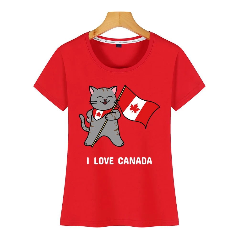 Женская хлопковая футболка с надписью i love canada cat|Футболки| |