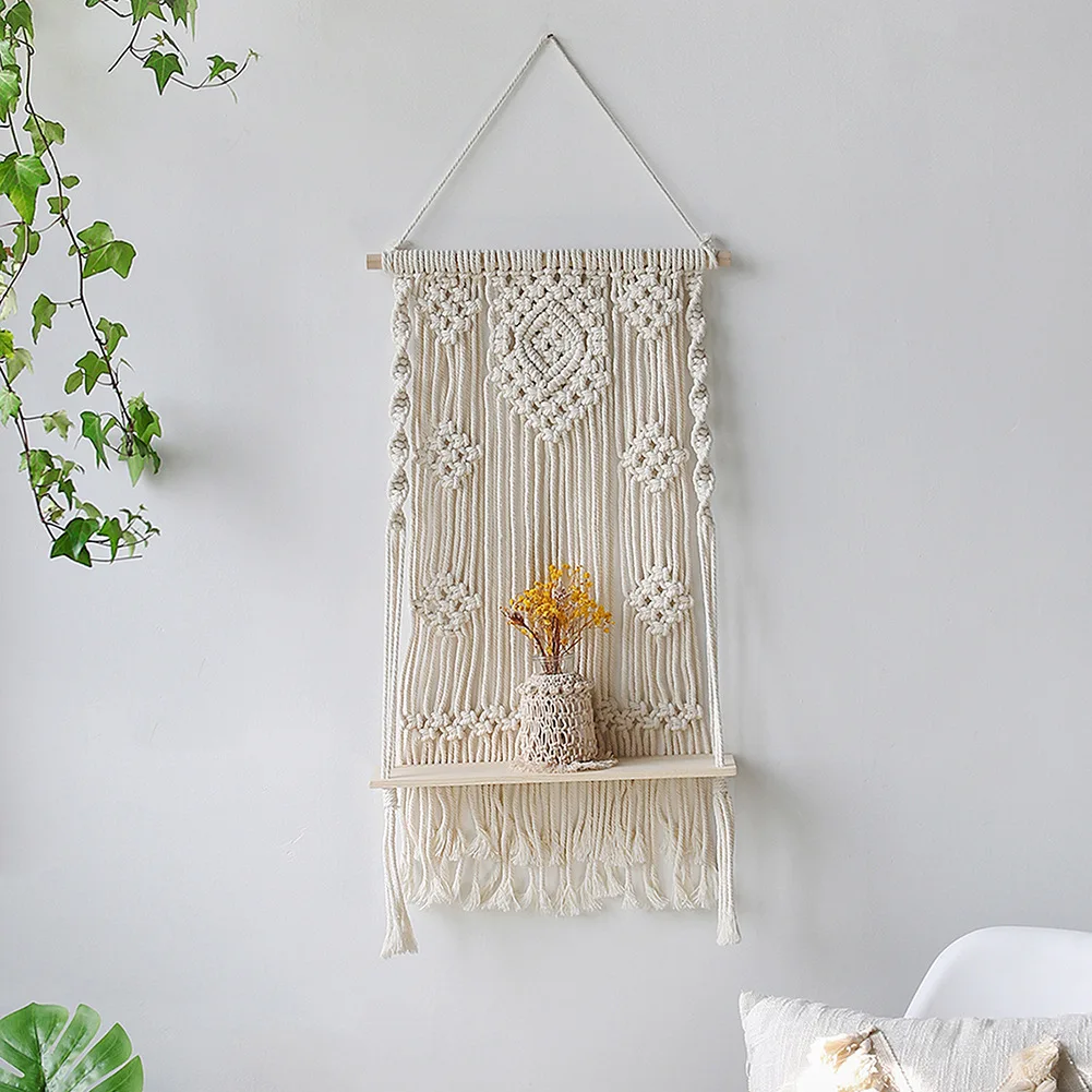 Macrame Floating Shelf Wall Hanging - Woven Tassel Display Shelf 1 Hff0f84a248b947499821f87c5077c9b48