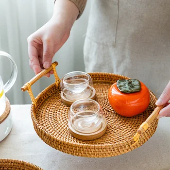 Rattan Storage Tray Round Basket with Handle Hand-Woven Rattan Tray Wicker Basket Bread Fruit Food Breakfast Display S/M/LL 
Rattan Storage Tray Round Basket with Handle Hand-Woven Rattan Tray Wicker Basket Bread Fruit Food Breakfast Display S/M/LL