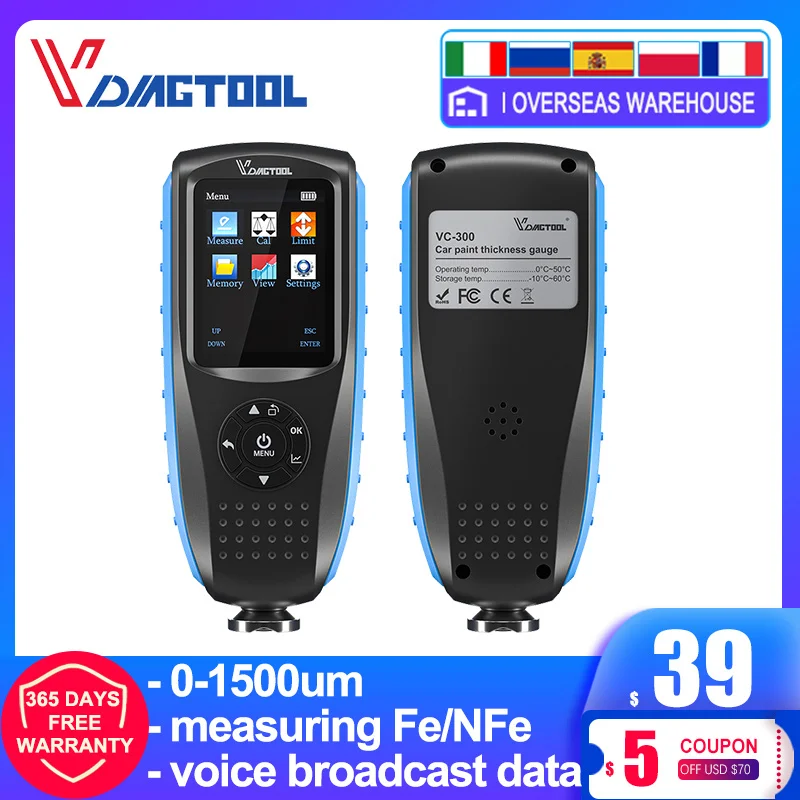Измеритель толщины лакокрасочного покрытия автомобиля VDIAGTOOL VC300 тестер с
