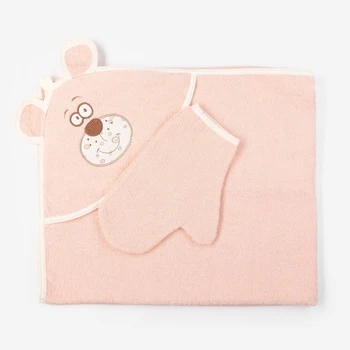 Bathing set (towel-corner, mitten) with "Bear" embroidery, size 100x110 cm, peach color (art. K24 / 1)
Bathing set (towel-corner, mitten) with "Bear" embroidery, size 100x110 cm, peach color (art. K24 / 1)